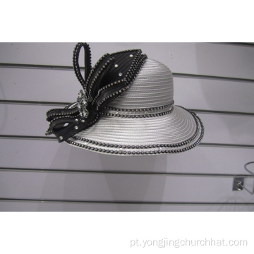 Chapéus de igreja formal de fita de cetim feminino